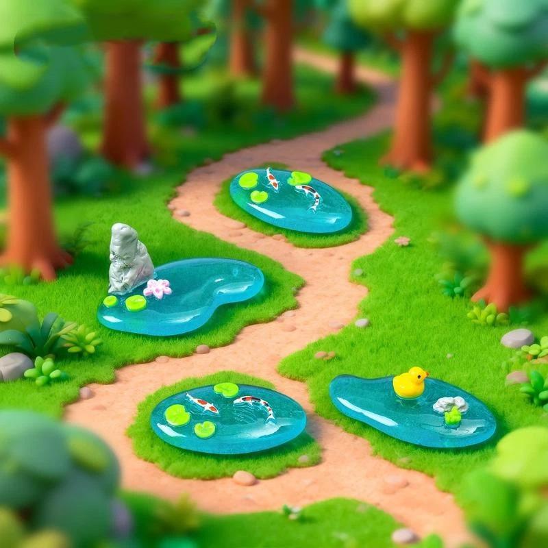 Bonsai Garden With Koi Pond - 미니 레진 연못 장식품, 코이 오리