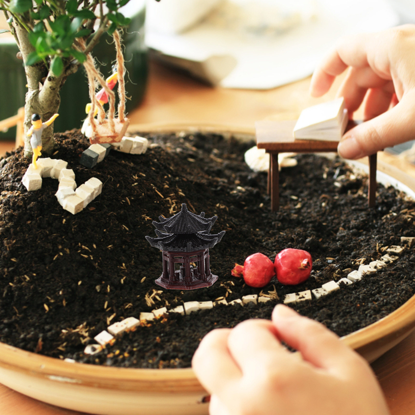 Bonsai Garden Landscape Design - 섬세한 플라스틱 정자 장식, 어항, 수족관,