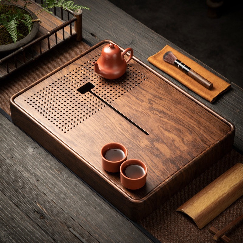 Drip Tray Saucer - 물받이가 있는 직사각형 대나무 차 트레이,