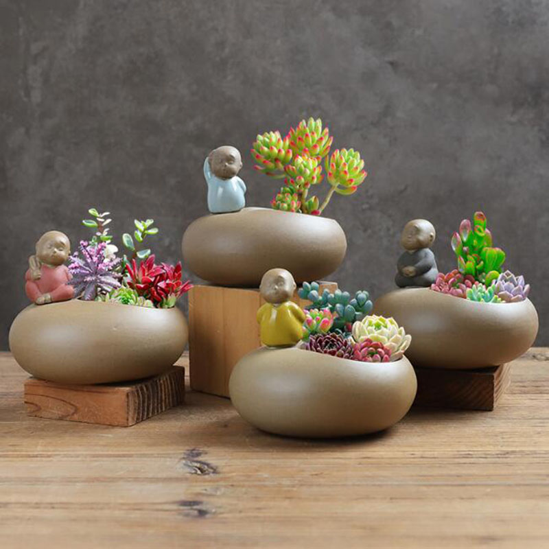 Bonsai Garden Art - 중국 스타일 복고풍 세라믹 스님 화분